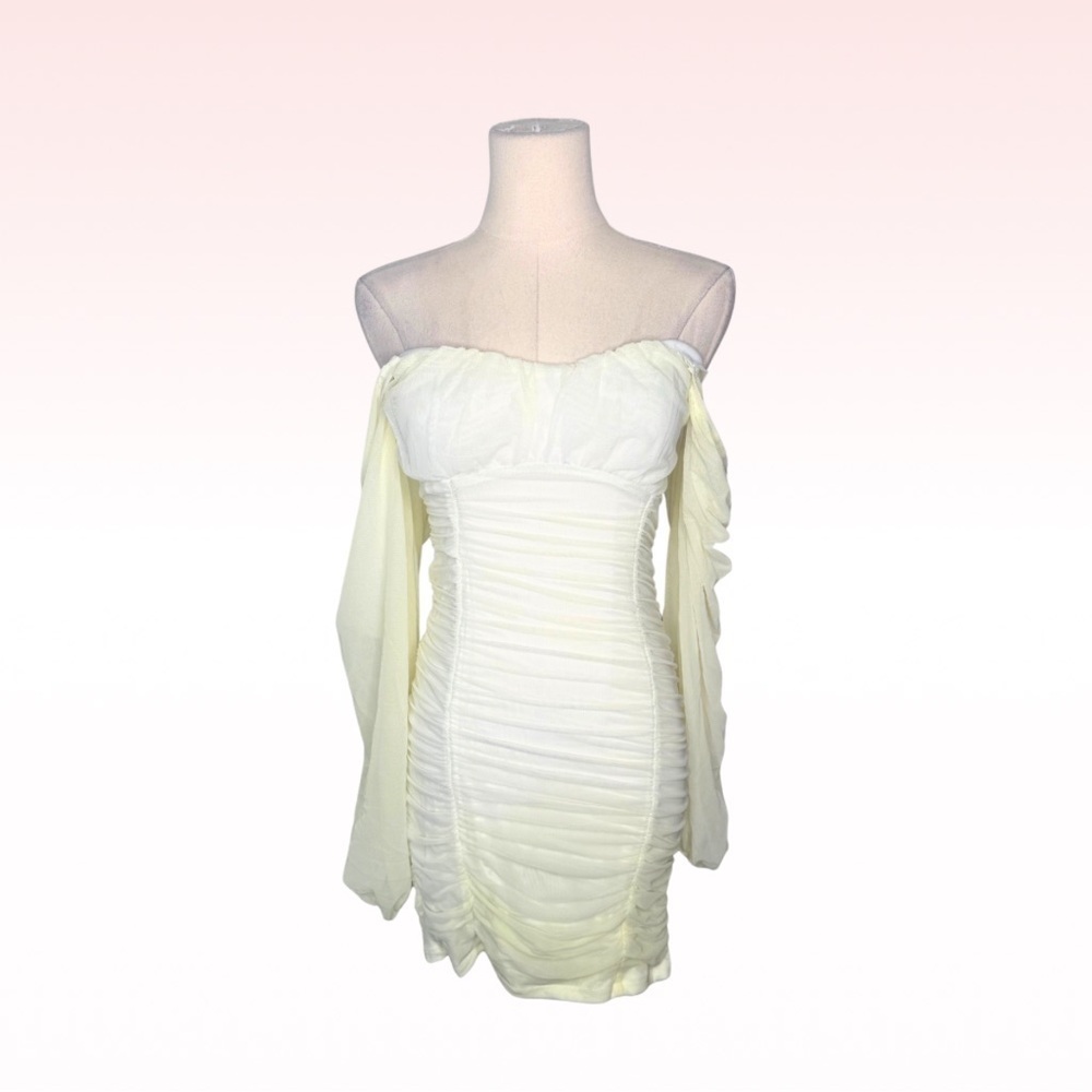 Nwt EMORY PARK ivory ruched long sleeve dress (Sz M)
